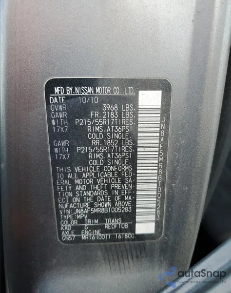 2011 Nissan Juke S z USA, uszkodzony, nr VIN JN8AF5MR8BT005283